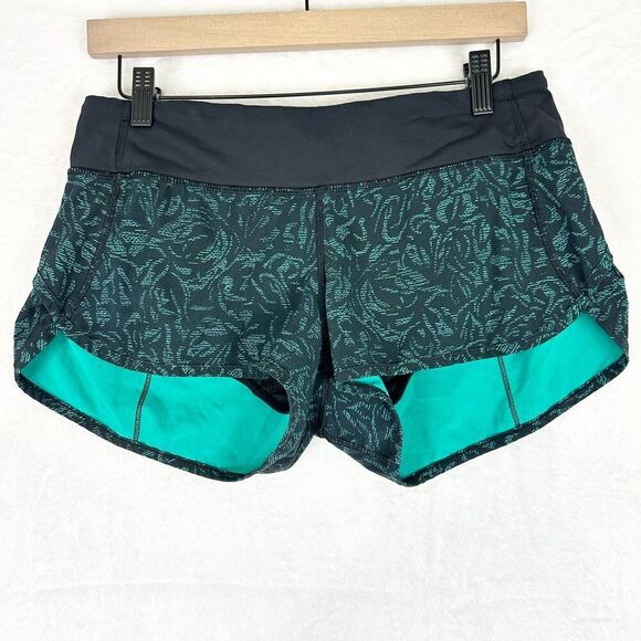 Lululemon Speed Short Size 6 Thrive Viridian Green Black 4 Way Stretch 2.5" - Picture 1 of 6